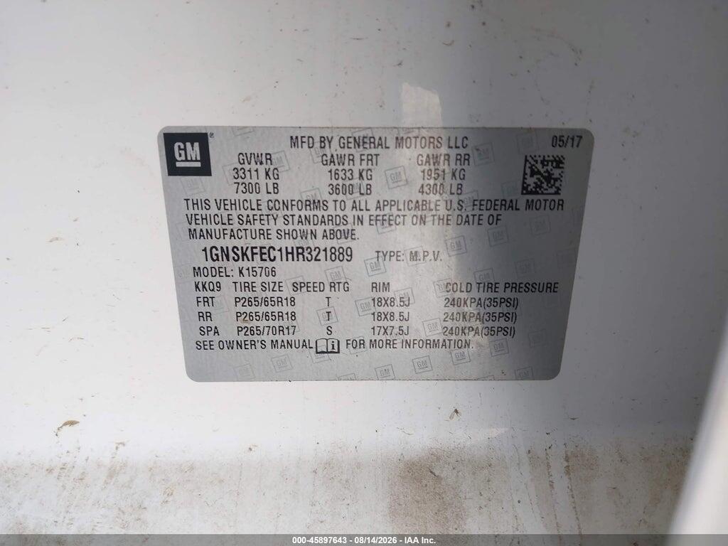 1GNSKFEC1HR321889 2017 CHEVROLET TAHOE photo no. 9