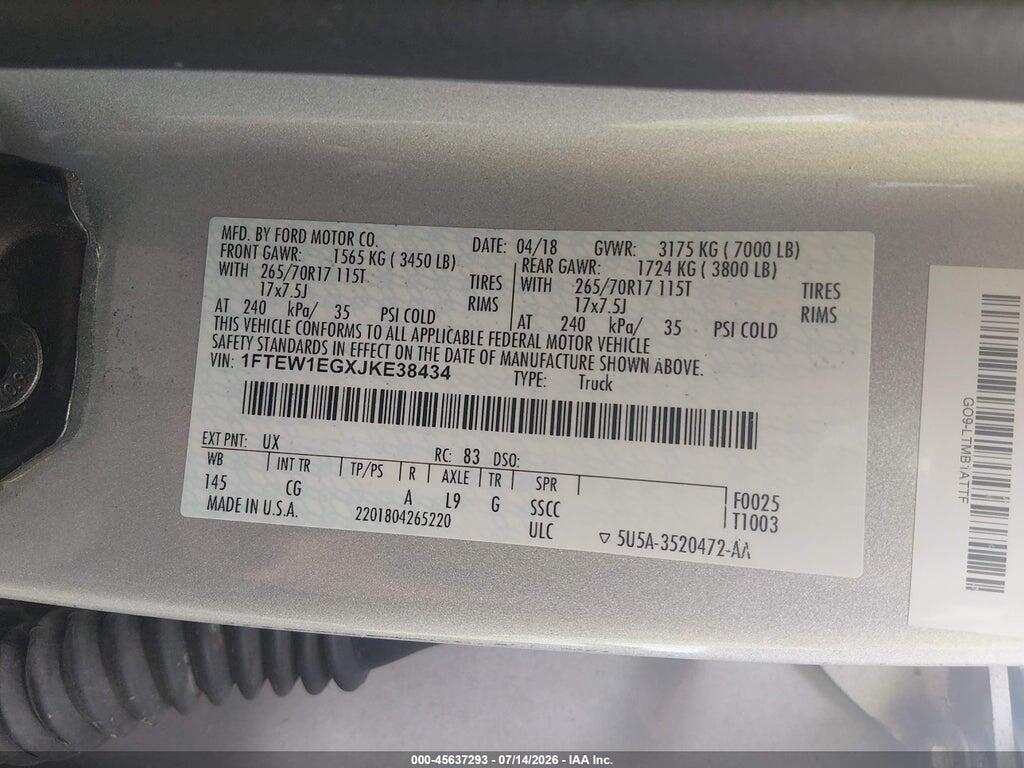 1FTEW1EGXJKE38434 2018 FORD F-150 photo no. 9