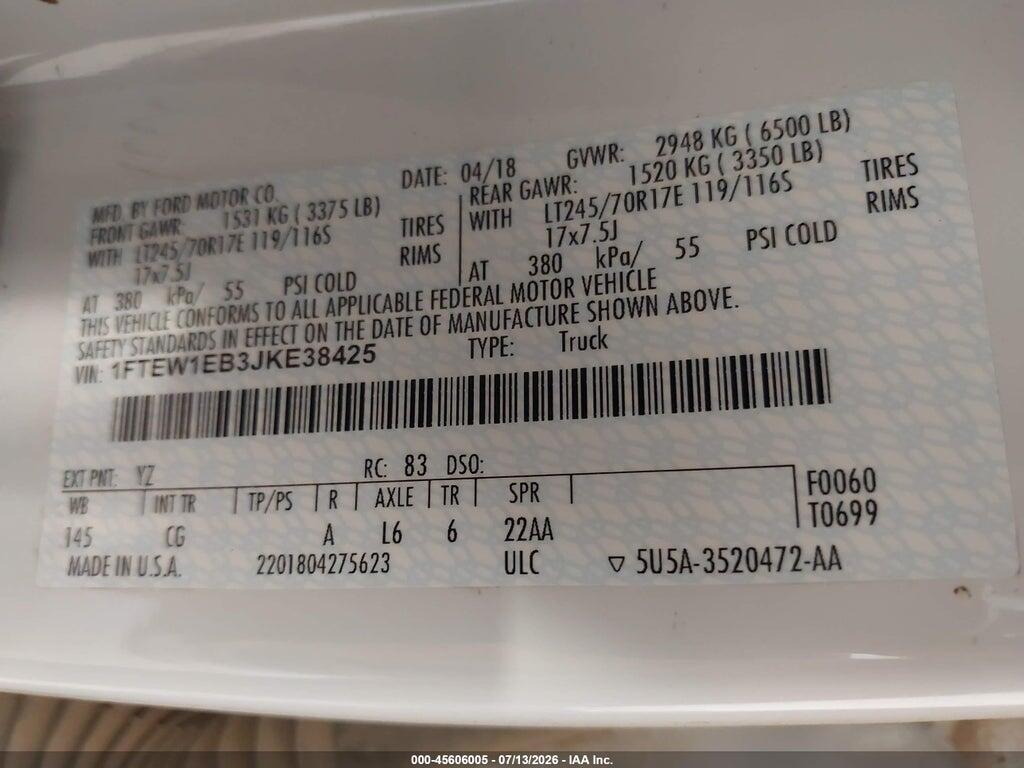 1FTEW1EB3JKE38425 2018 FORD F-150 photo no. 9