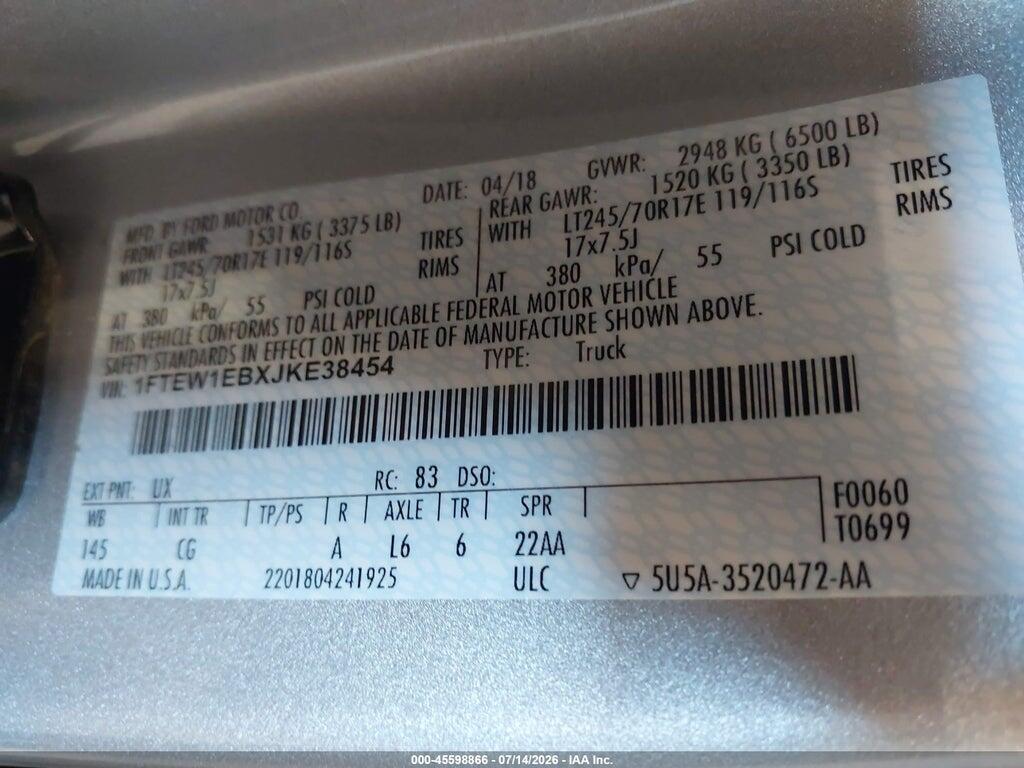 1FTEW1EBXJKE38454 2018 FORD F-150 photo no. 9
