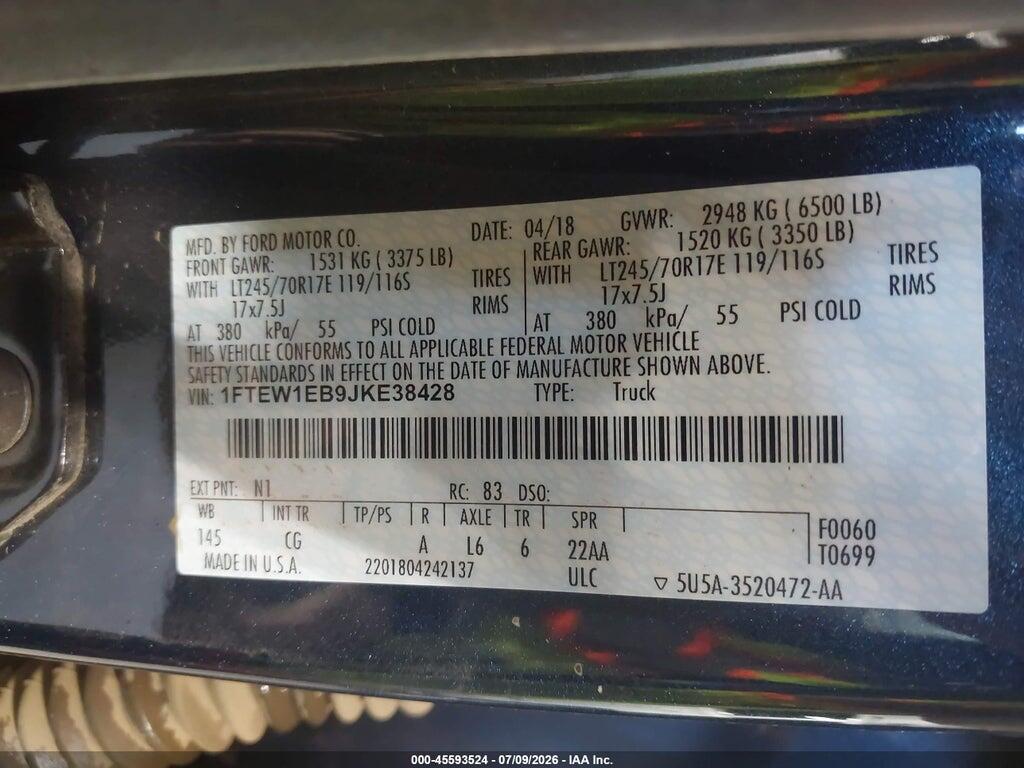 1FTEW1EB9JKE38428 2018 FORD F-150 photo no. 9