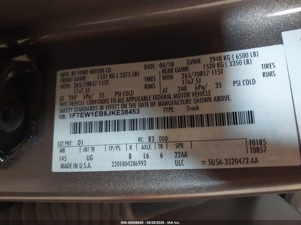 1FTEW1EB8JKE38453 2018 FORD F-150 photo no. 9