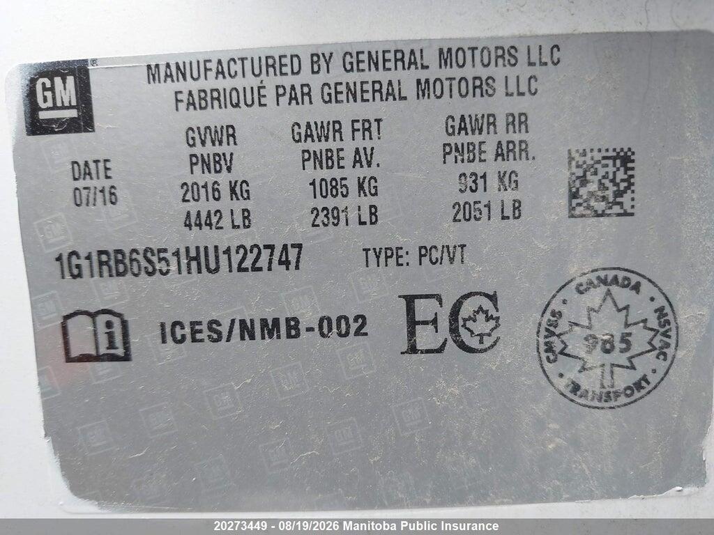 1G1RB6S51HU122747 2017 CHEVROLET VOLT photo no. 9