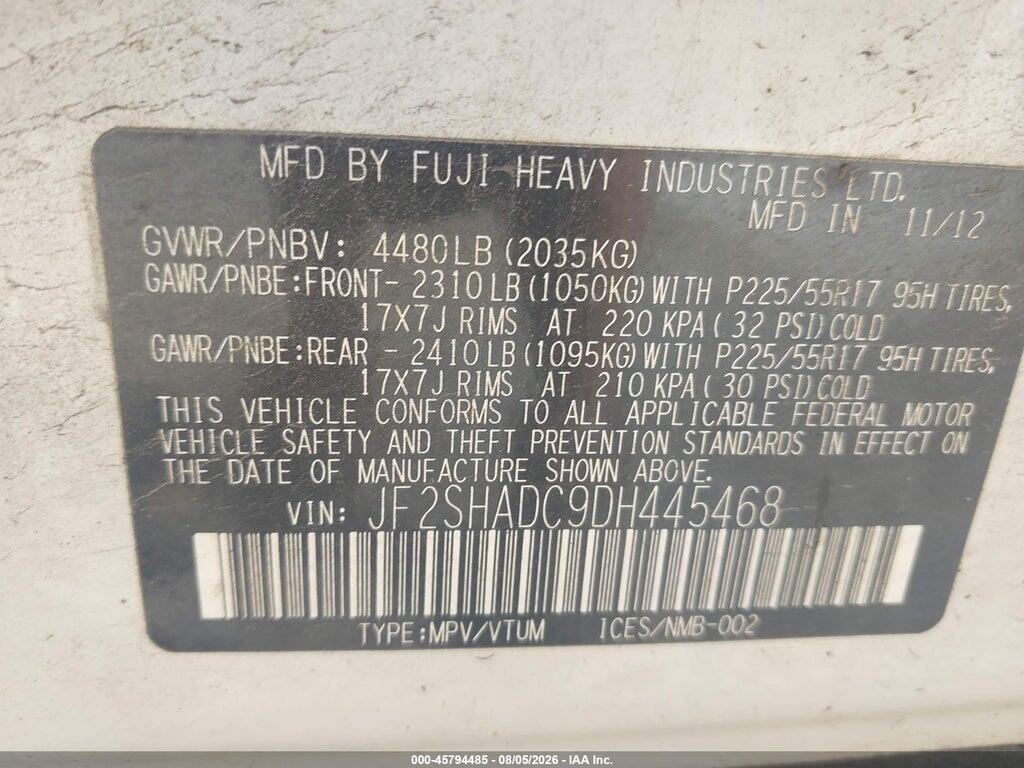 JF2SHADC9DH445468 2013 SUBARU FORESTER photo no. 9