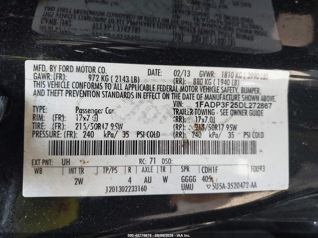 1FADP3F25DL272867 2013 FORD FOCUS photo no. 9