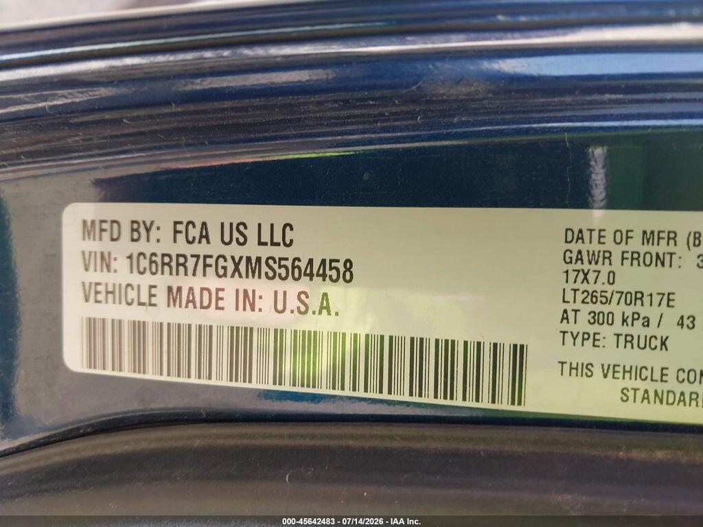 1C6RR7FGXMS564458 2021 RAM 1500 CLASSIC photo no. 9