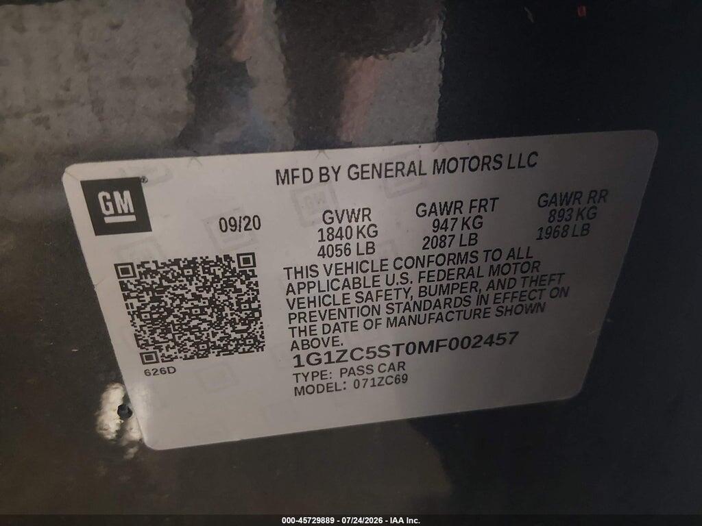 1G1ZC5ST0MF002457 2021 CHEVROLET MALIBU photo no. 9