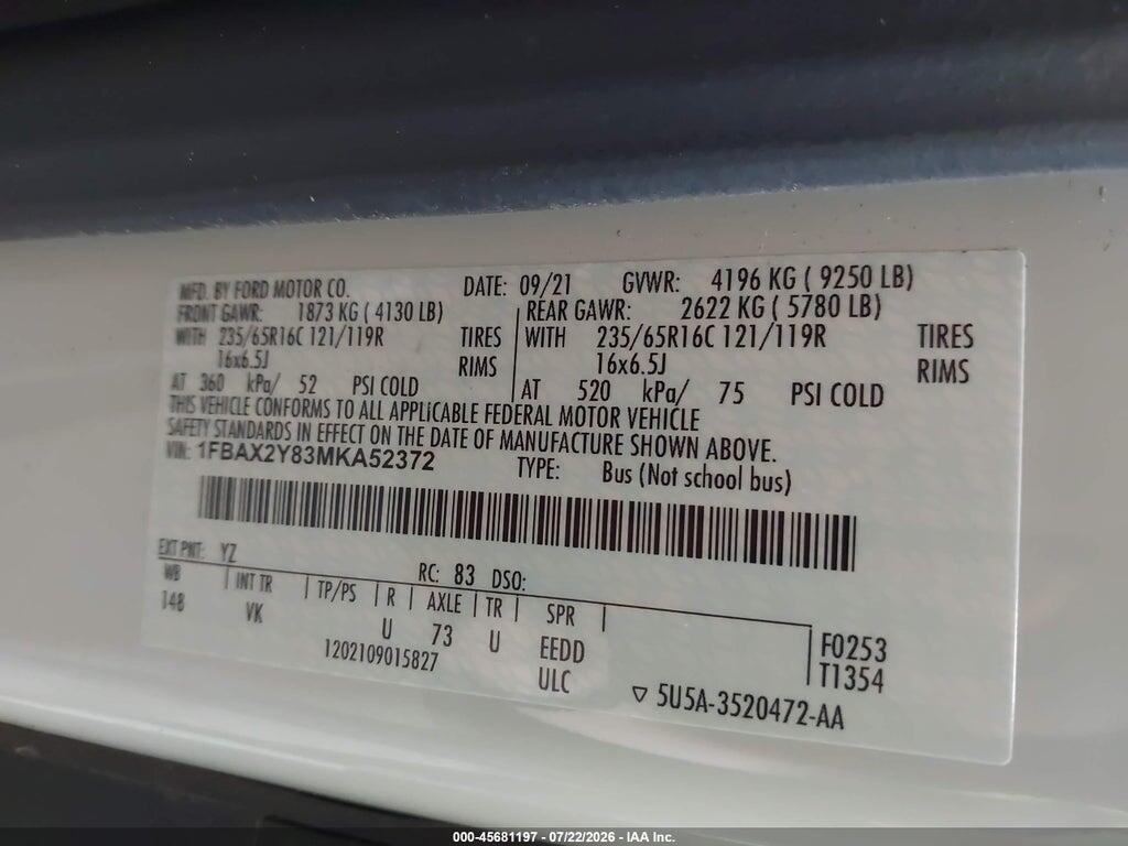 1FBAX2Y83MKA52372 2021 FORD TRANSIT-350 PASSENGER VAN photo no. 9
