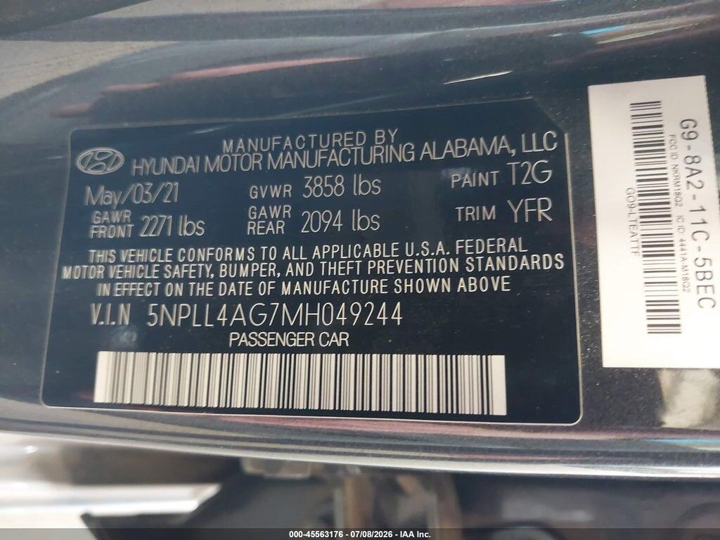 5NPLL4AG7MH049244 2021 HYUNDAI ELANTRA photo no. 9