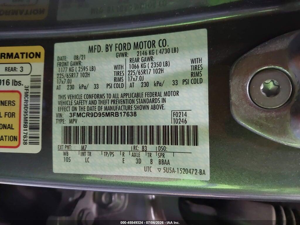 3FMCR9D95MRB17638 2021 FORD BRONCO SPORT photo no. 9