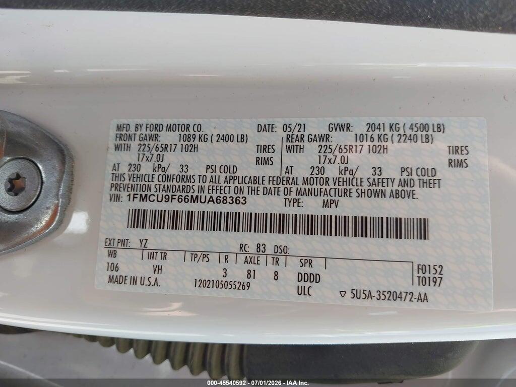 1FMCU9F66MUA68363 2021 FORD ESCAPE photo no. 9