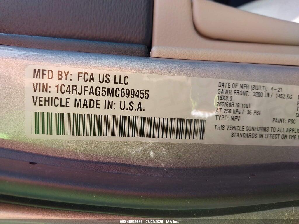 1C4RJFAG5MC699455 2021 JEEP GRAND CHEROKEE photo no. 9