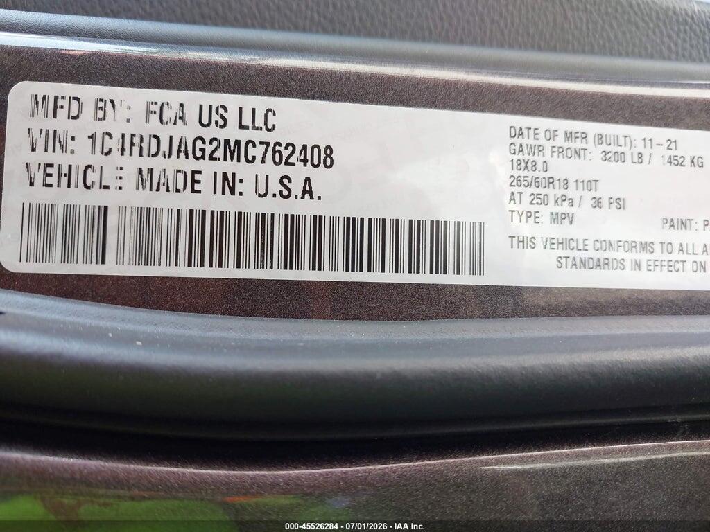 1C4RDJAG2MC762408 2021 DODGE DURANGO photo no. 9