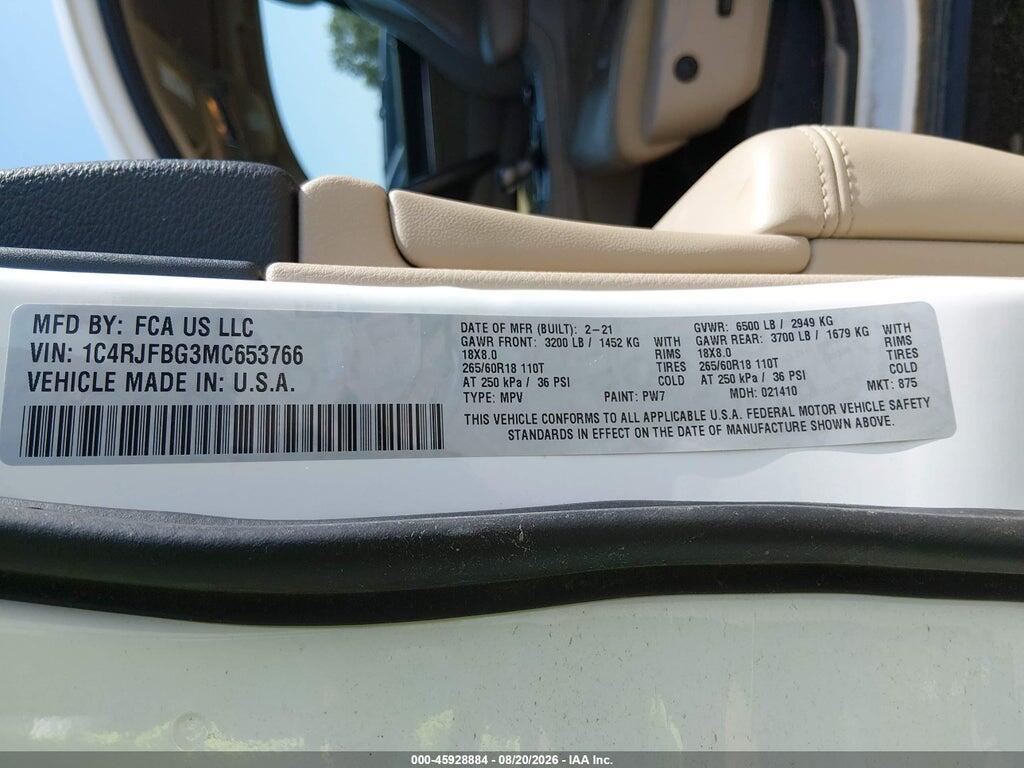 1C4RJFBG3MC653766 2021 JEEP GRAND CHEROKEE photo no. 9