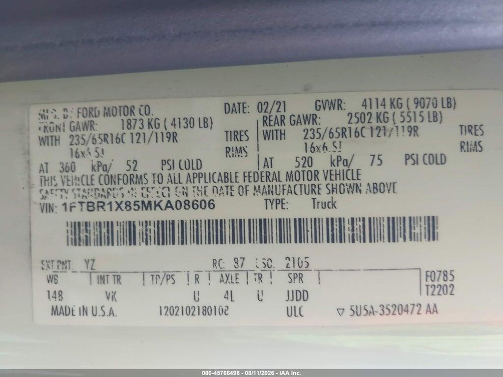 1FTBR1X85MKA08606 2021 FORD TRANSIT-250 photo no. 9