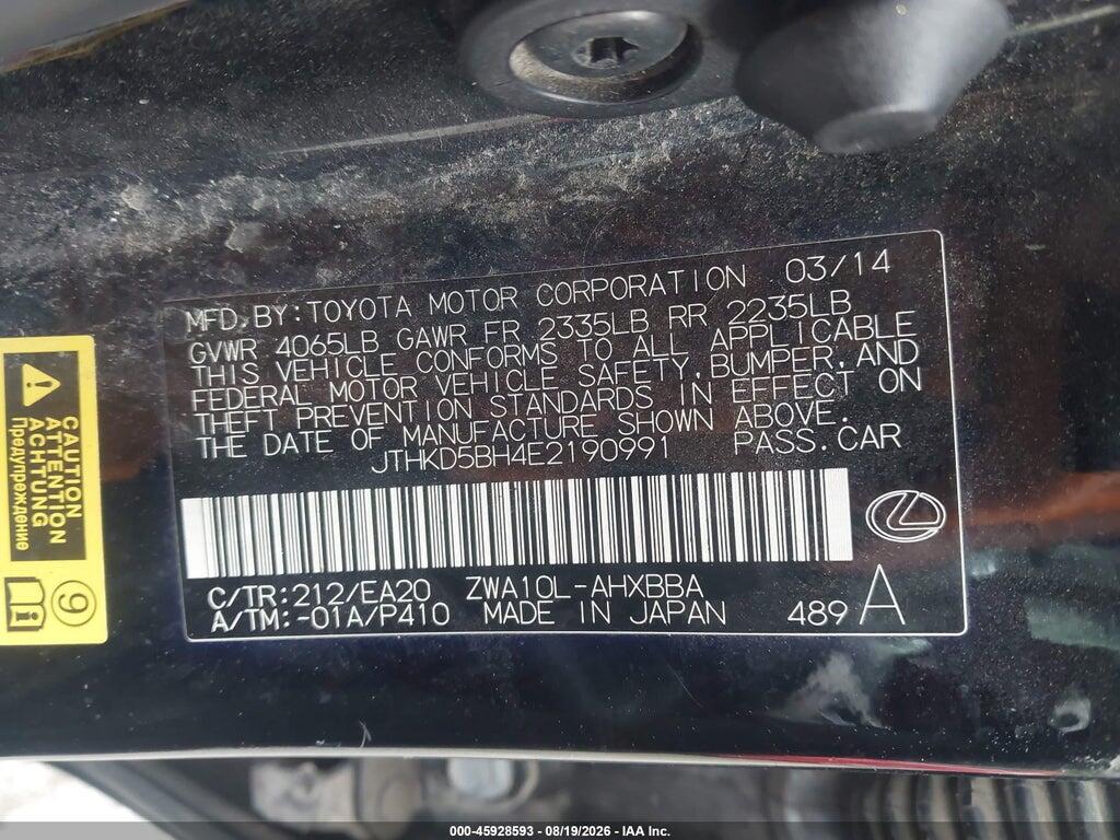 JTHKD5BH4E2190991 2014 LEXUS CT 200H photo no. 9