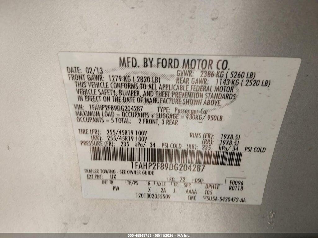 1FAHP2F89DG204287 2013 FORD TAURUS photo no. 9
