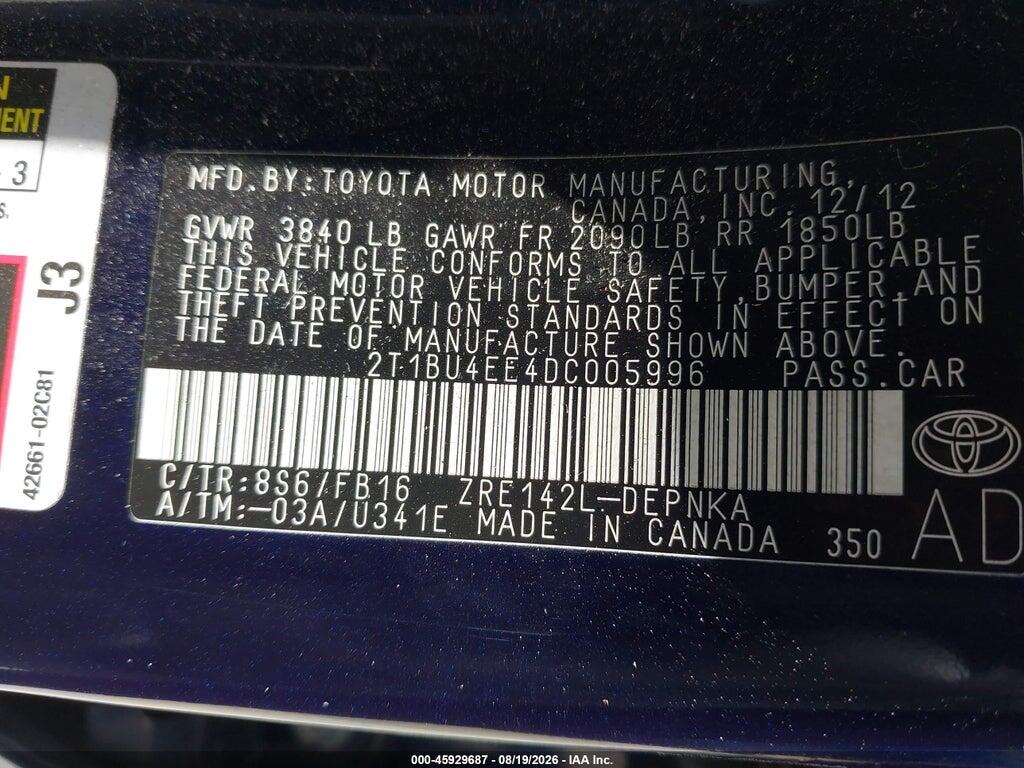 2T1BU4EE4DC005996 2013 TOYOTA COROLLA photo no. 9
