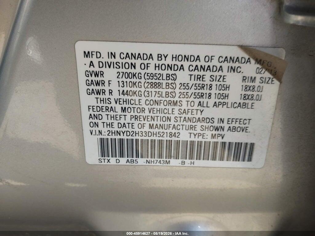 2HNYD2H33DH521842 2013 ACURA MDX photo no. 9