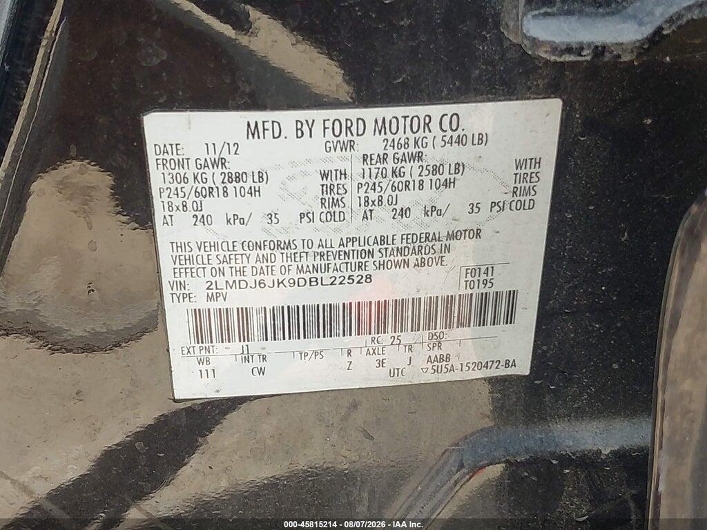 2LMDJ6JK9DBL22528 2013 LINCOLN MKX photo no. 9