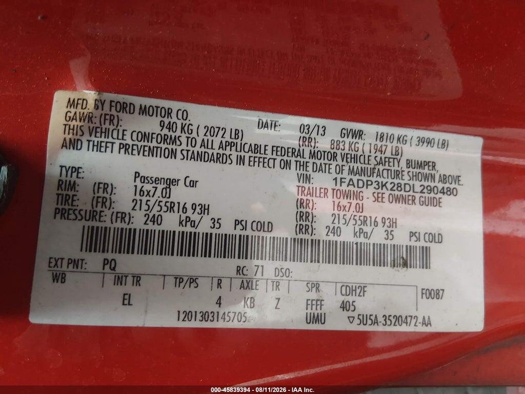 1FADP3K28DL290480 2013 FORD FOCUS photo no. 9