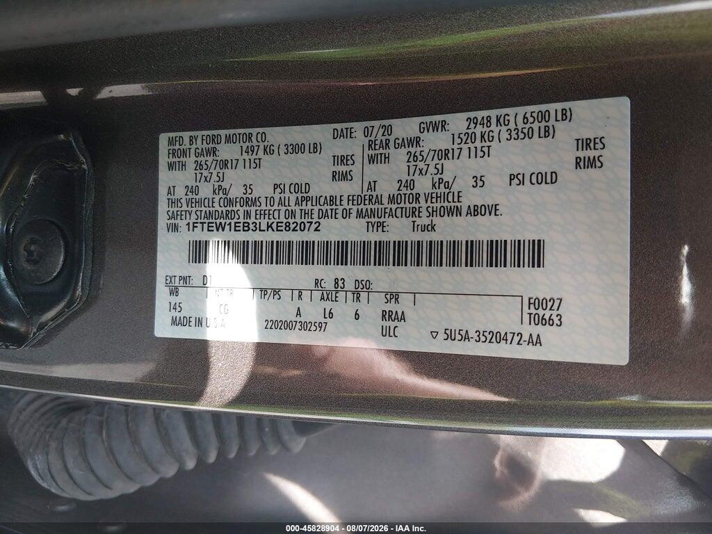1FTEW1EB3LKE82072 2020 FORD F-150 photo no. 9