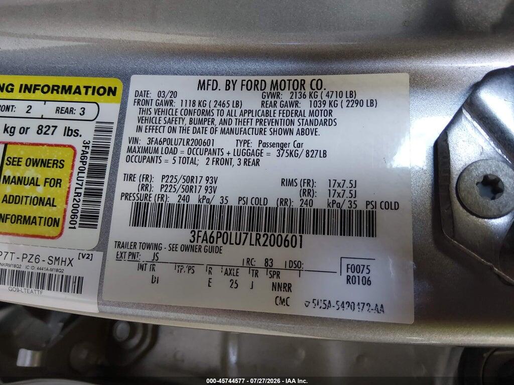3FA6P0LU7LR200601 2020 FORD FUSION photo no. 9