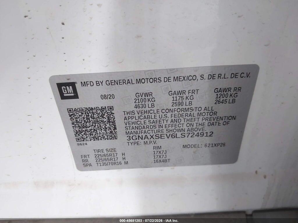 3GNAXSEV6LS724912 2020 CHEVROLET EQUINOX photo no. 9
