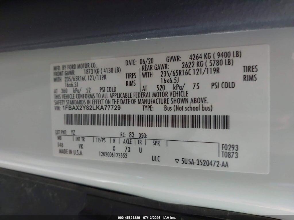 1FBAX2Y82LKA77729 2020 FORD TRANSIT-350 PASSENGER VAN photo no. 9