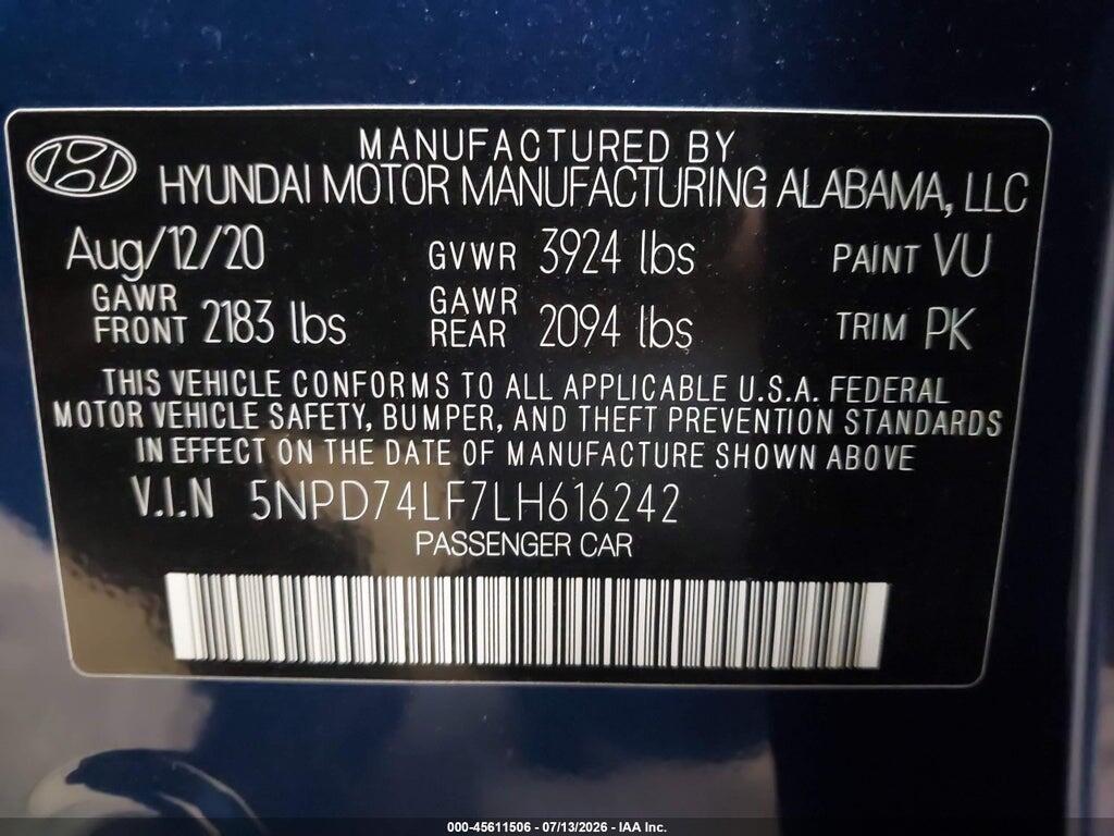 5NPD74LF7LH616242 2020 HYUNDAI ELANTRA photo no. 9
