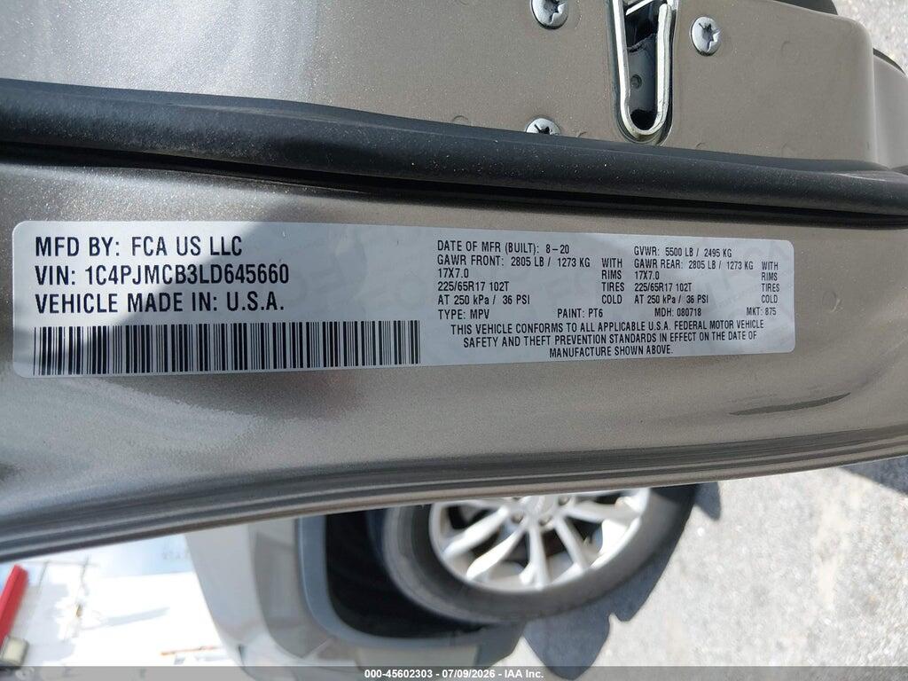 1C4PJMCB3LD645660 2020 JEEP CHEROKEE photo no. 9