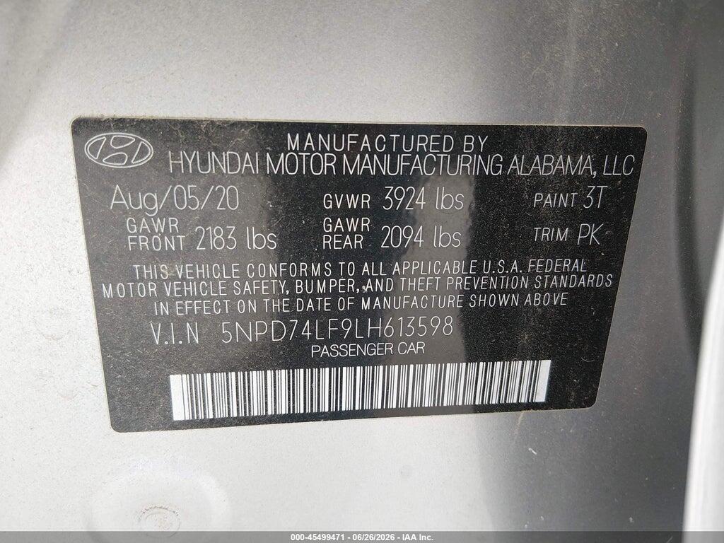 5NPD74LF9LH613598 2020 HYUNDAI ELANTRA photo no. 9