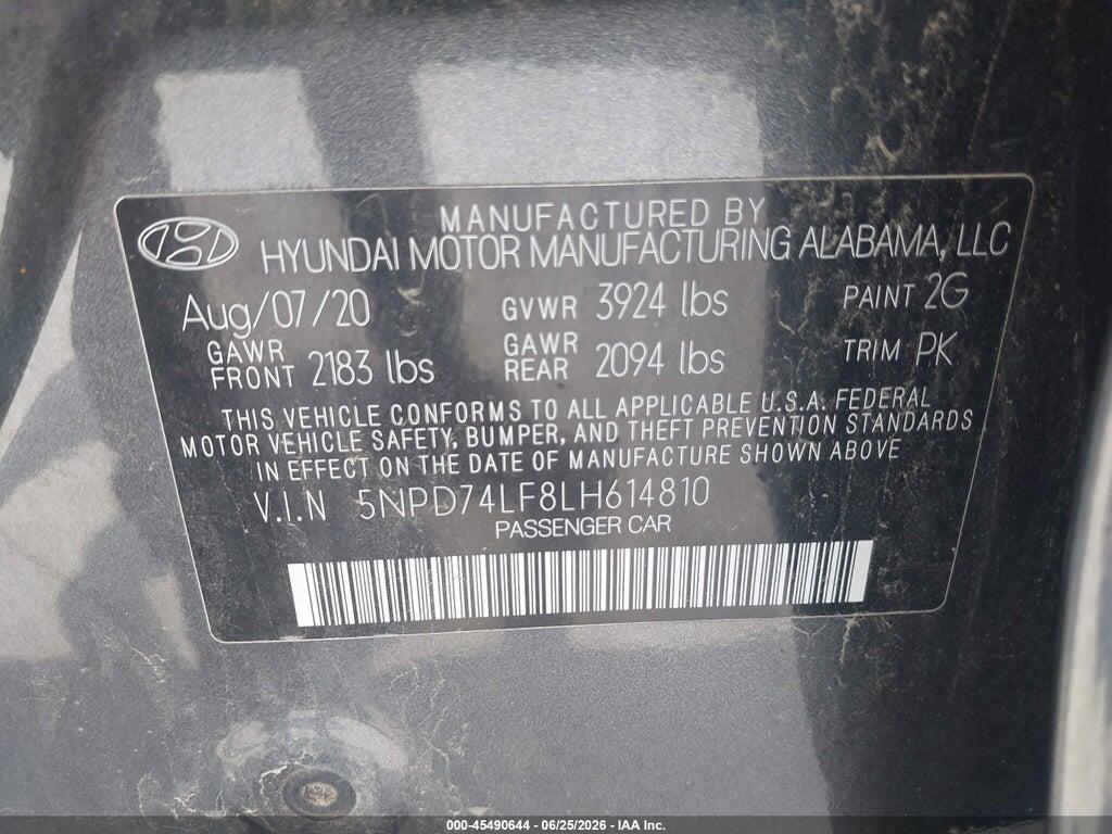5NPD74LF8LH614810 2020 HYUNDAI ELANTRA photo no. 9