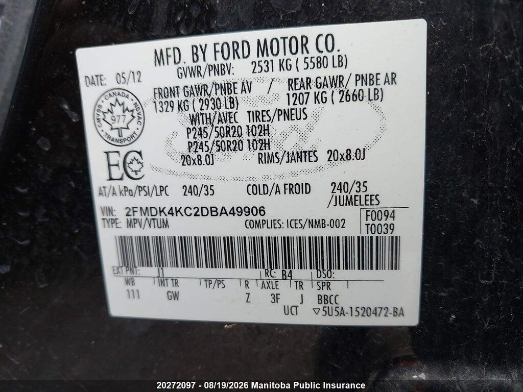 2FMDK4KC2DBA49906 2013 FORD EDGE photo no. 9