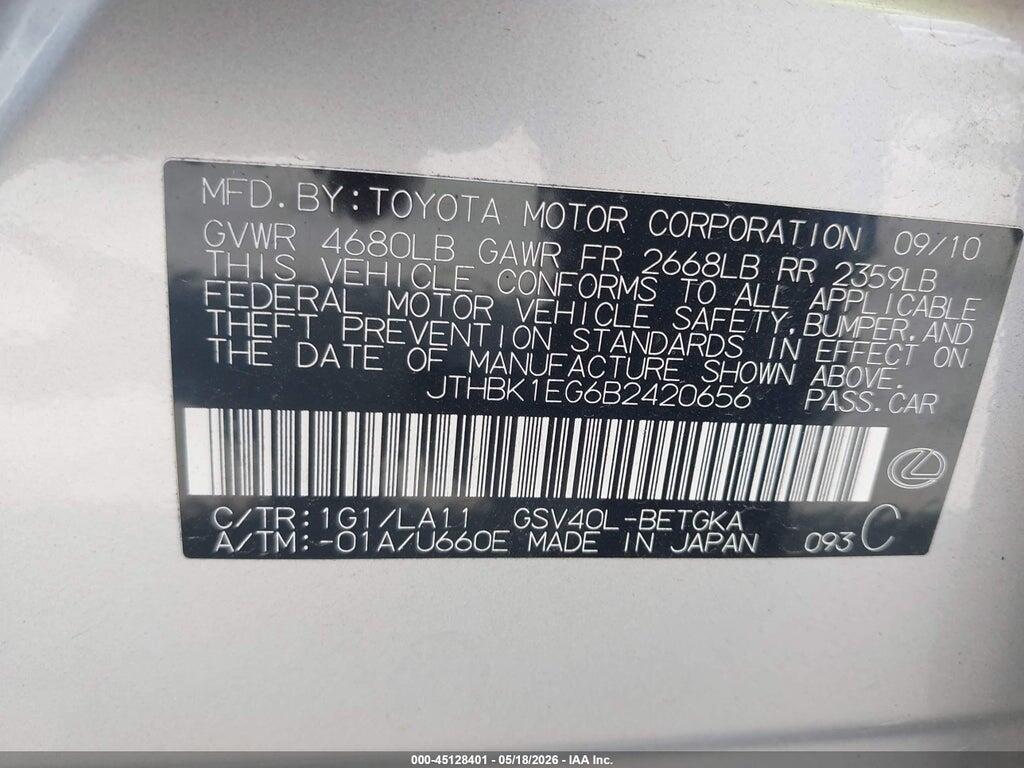 JTHBK1EG6B2420656 2011 LEXUS ES 350 photo no. 9