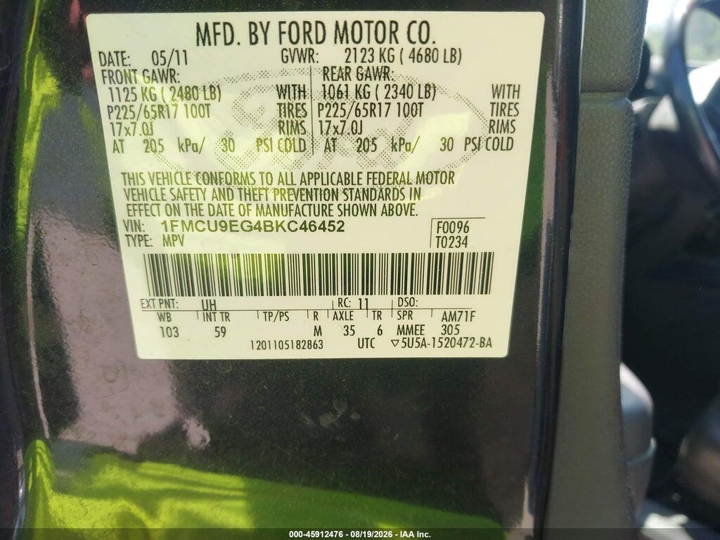 1FMCU9EG4BKC46452 2011 FORD ESCAPE photo no. 9
