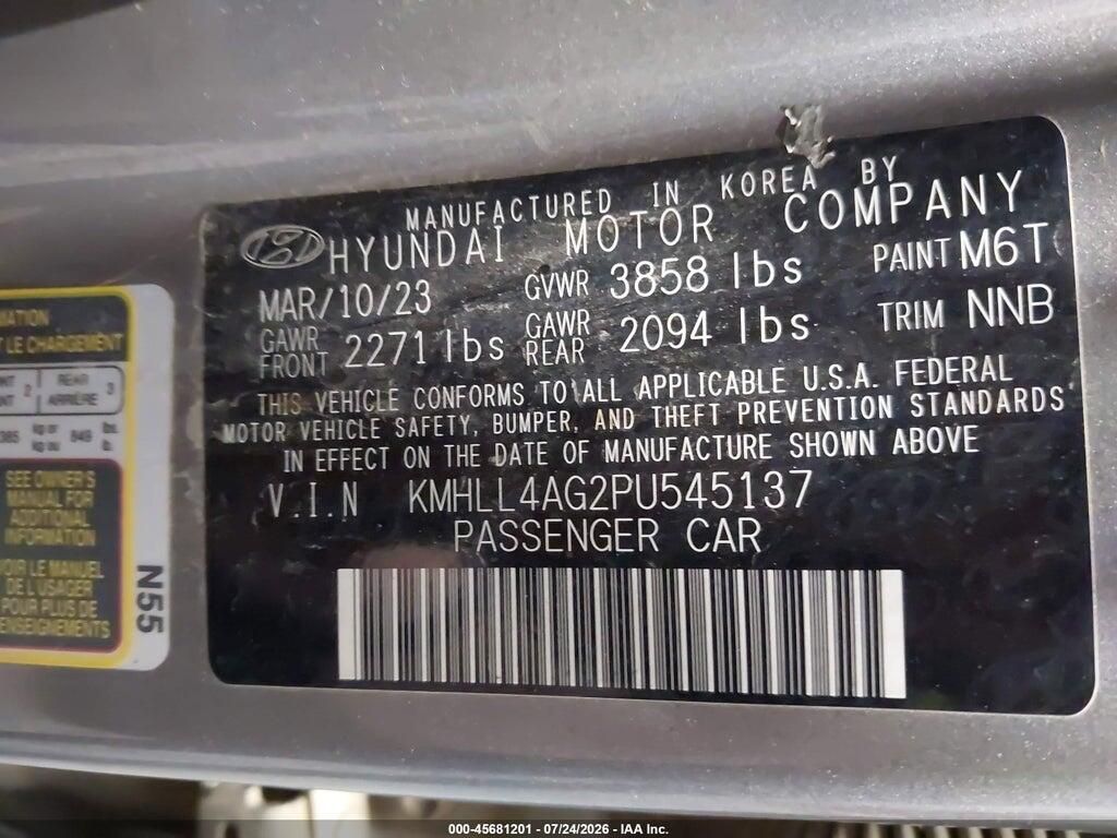 KMHLL4AG2PU545137 2023 HYUNDAI ELANTRA photo no. 9