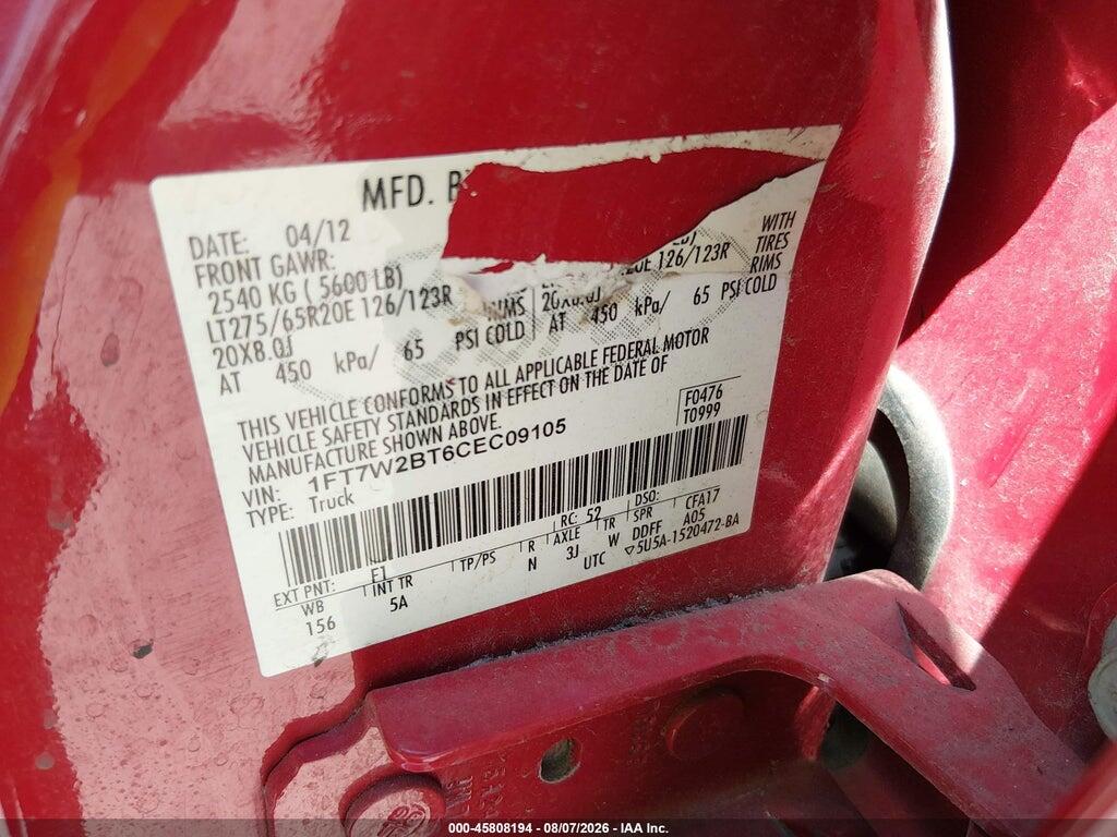 1FT7W2BT6CEC09105 2012 FORD F-250 photo no. 9