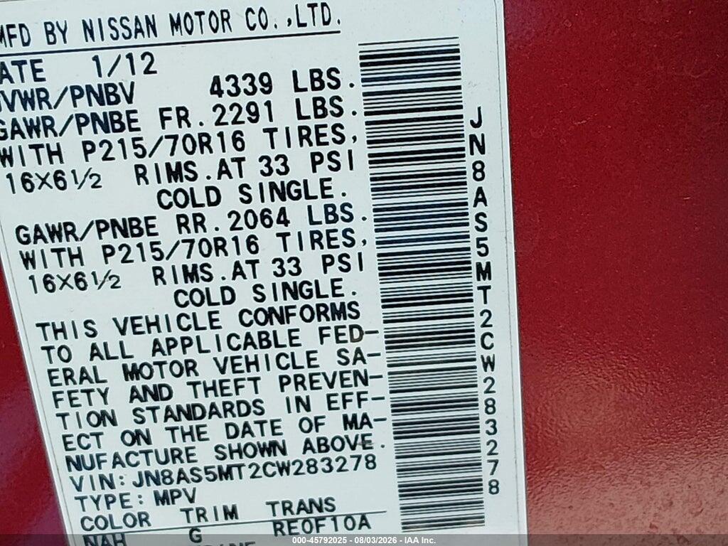 JN8AS5MT2CW283278 2012 NISSAN ROGUE photo no. 9