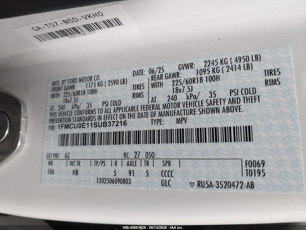 1FMCU0E11SUB37216 2025 FORD ESCAPE photo no. 9