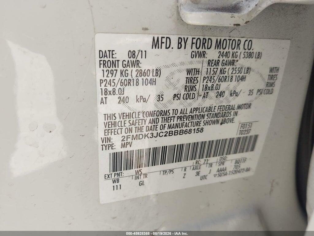 2FMDK3JC2BBB68158 2011 FORD EDGE photo no. 9