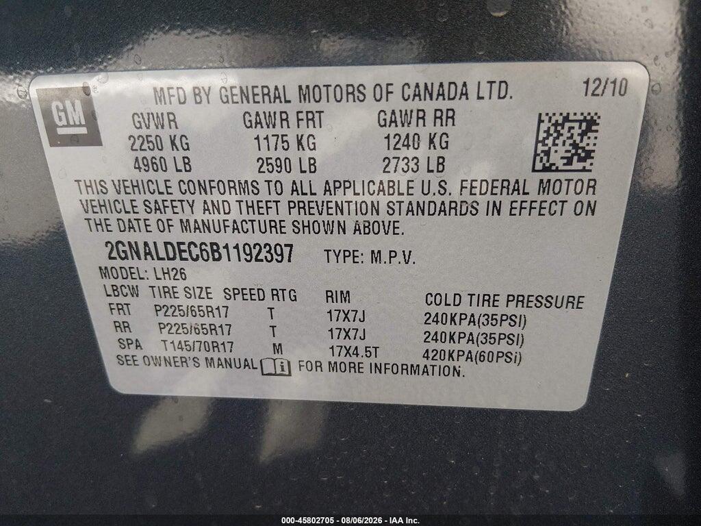 2GNALDEC6B1192397 2011 CHEVROLET EQUINOX photo no. 9