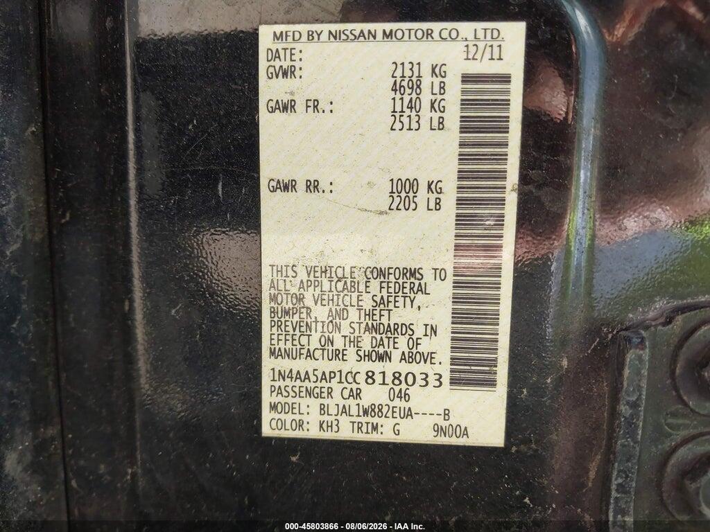 1N4AA5AP1CC818033 2012 NISSAN MAXIMA photo no. 9