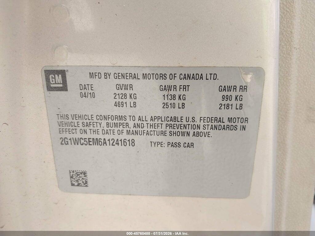 2G1WC5EM6A1241618 2010 CHEVROLET IMPALA photo no. 9