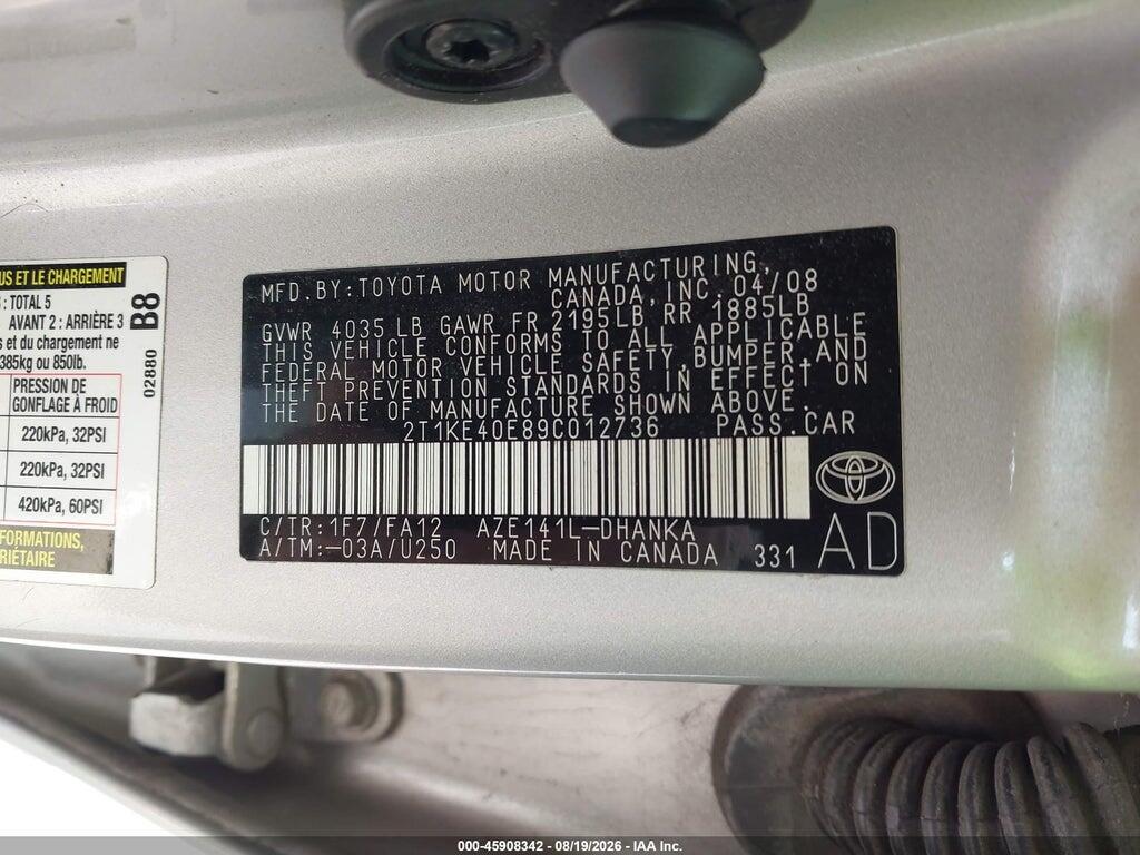 2T1KE40E89C012736 2009 TOYOTA MATRIX photo no. 9