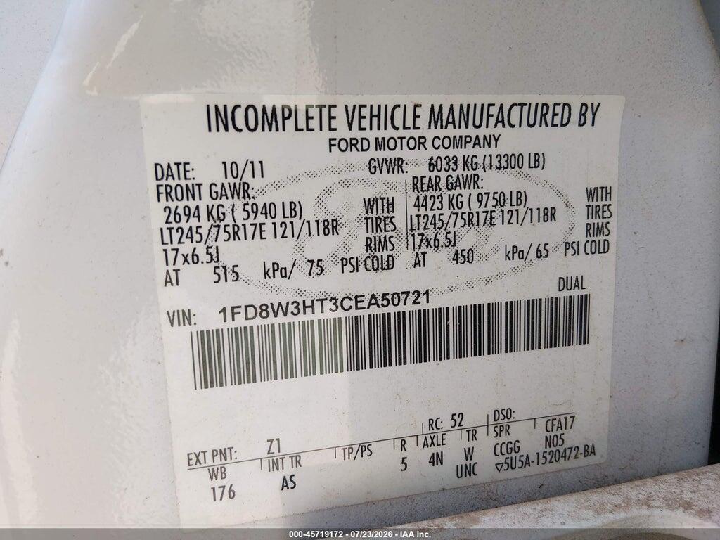1FD8W3HT3CEA50721 2012 FORD F-350 CHASSIS photo no. 9