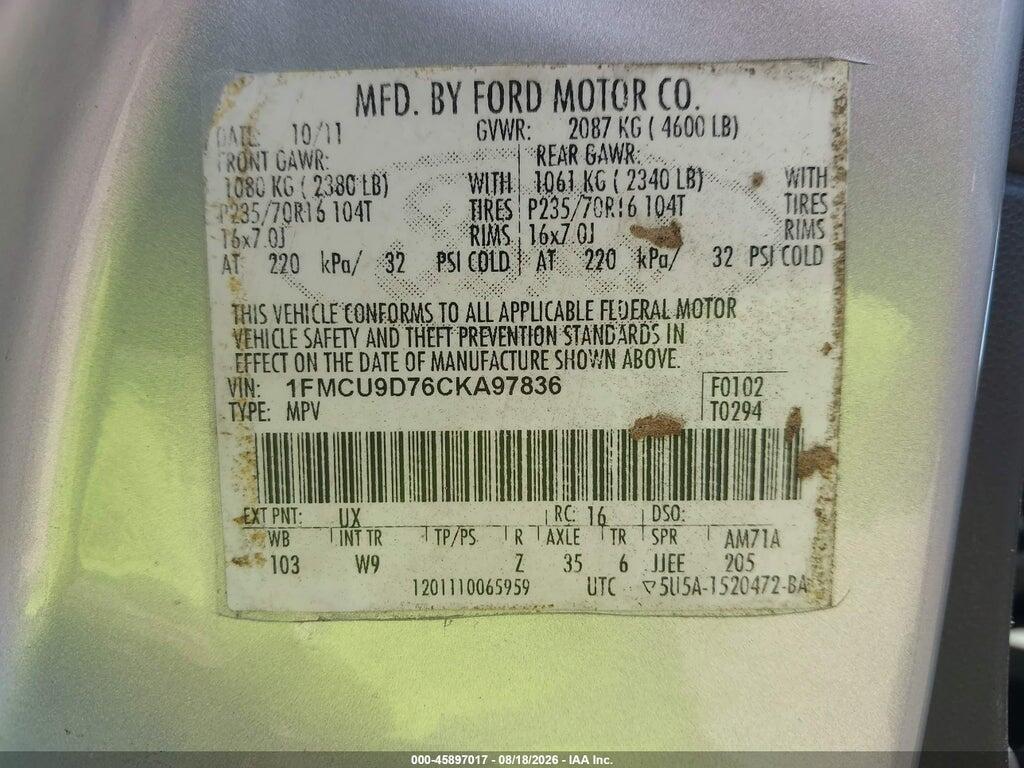 1FMCU9D76CKA97836 2012 FORD ESCAPE photo no. 9