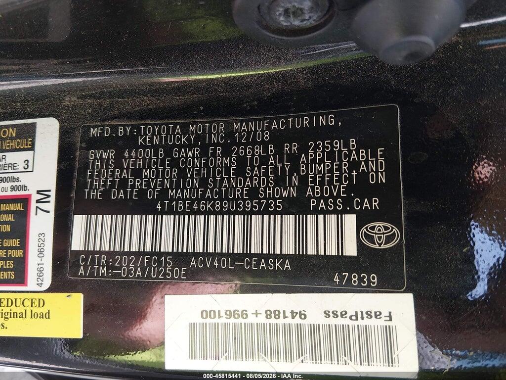 4T1BE46K89U395735 2009 TOYOTA CAMRY photo no. 9