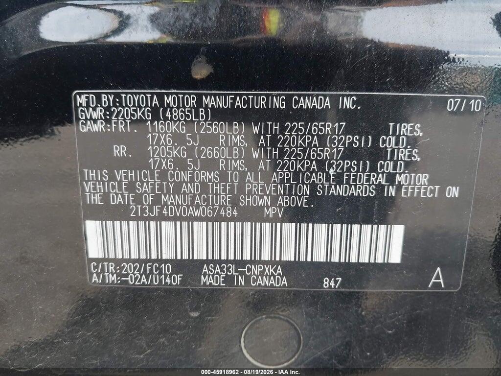 2T3JF4DV0AW067484 2010 TOYOTA RAV4 photo no. 9