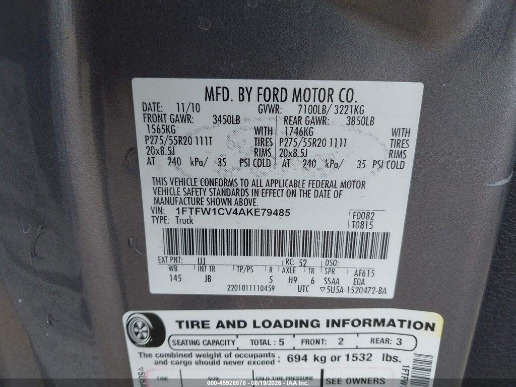 1FTFW1CV4AKE79485 2010 FORD F-150 photo no. 9
